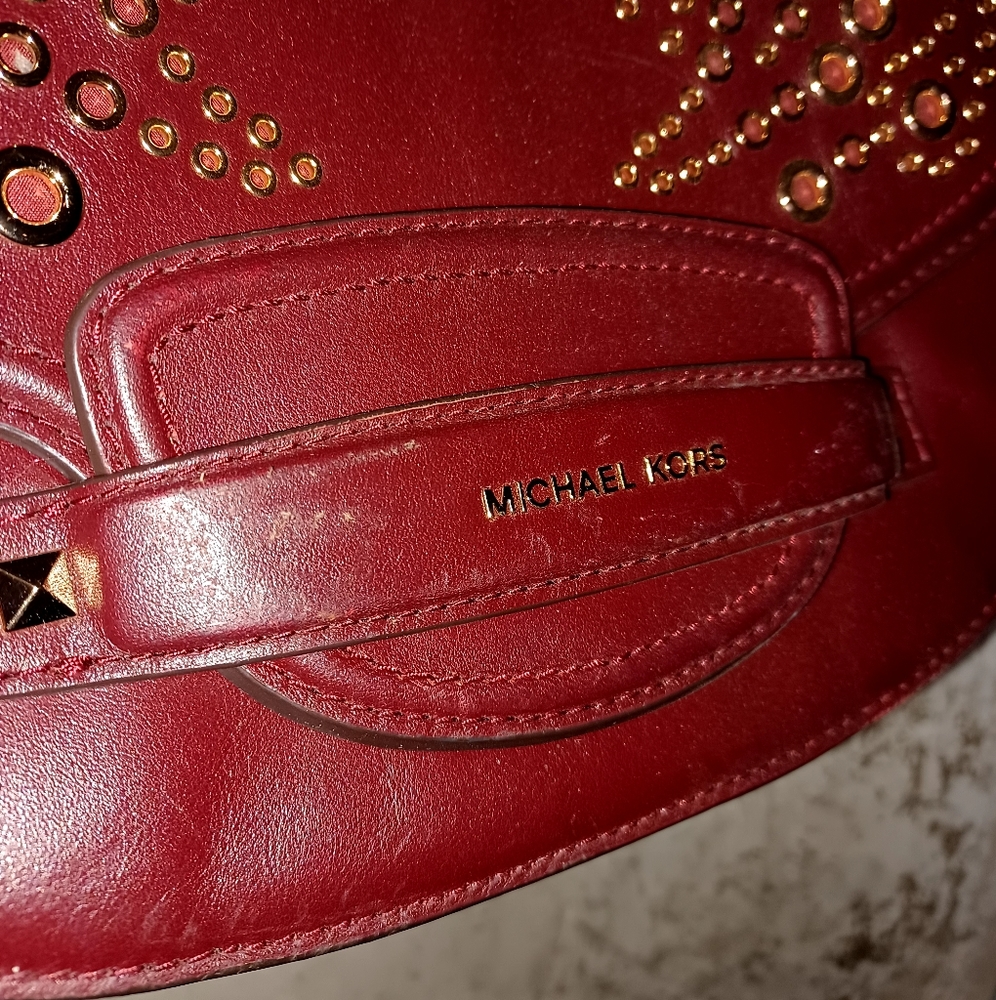Michael Kors Oxblood Maroon Burgundy Wine Studded Shoulder Bag Purse - Picture 5 of 8